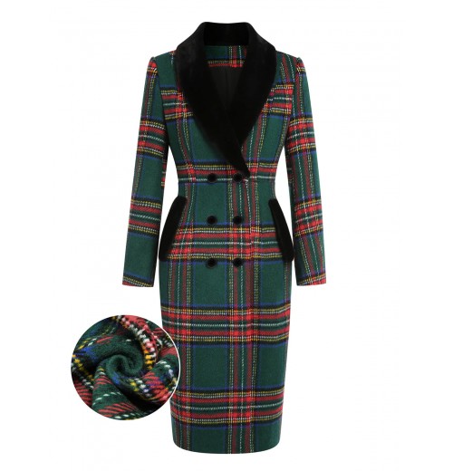 Green  Plaid Fur Collar Pencil Coat