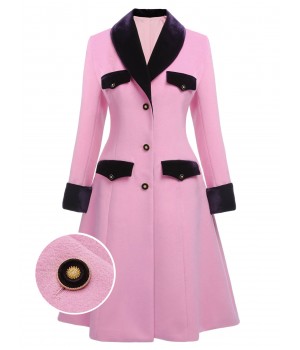 Pink  Velvet Patchwork Button Coat