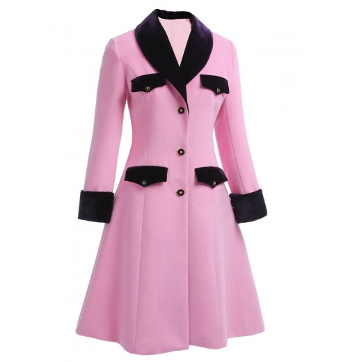 Pink  Velvet Patchwork Button Coat