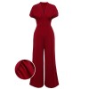 Wine Red  V-neck Solid Wrap Jumpsuit