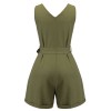 Army Green  V-Neck Button Waist Tie Romper