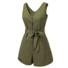 Army Green  V-Neck Button Waist Tie Romper