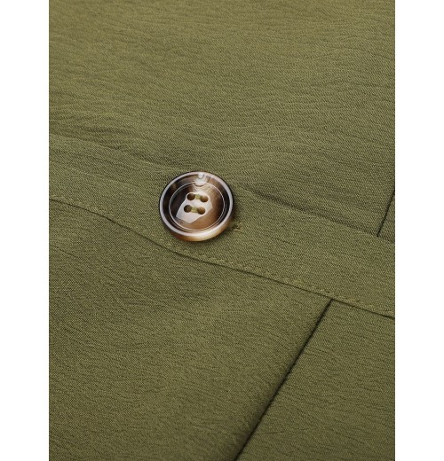 Army Green  V-Neck Button Waist Tie Romper