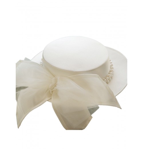 White  Pearl Bow Knot Hat