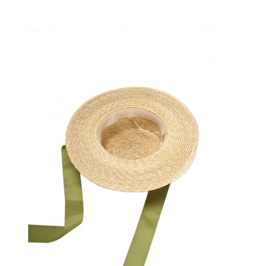  Green Ribbon Raffia Sun Hat