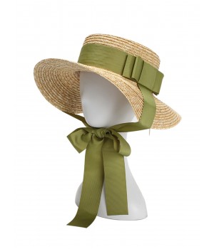  Green Ribbon Raffia Sun Hat