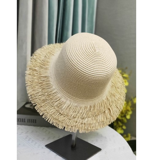  Solid Tassel Raffia Sun Hat