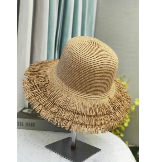  Solid Tassel Raffia Sun Hat