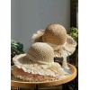 Beige Hand-made Lace Bow Sun Hat