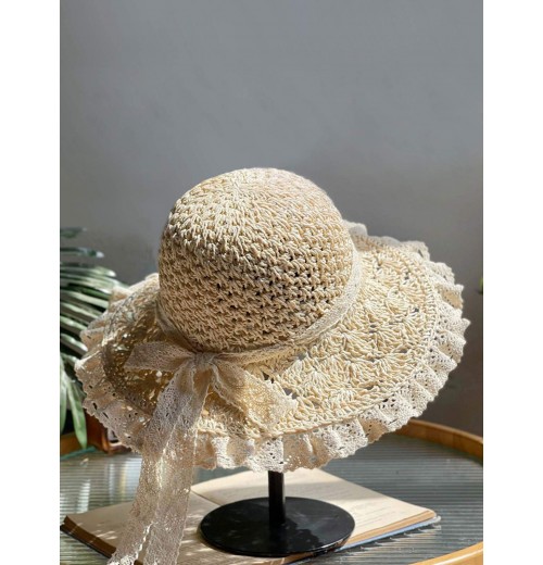  Hand-Made Lace Bow Sun Hat