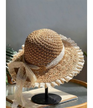  Hand-Made Lace Bow Sun Hat