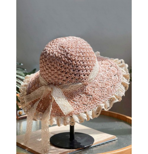  Hand-Made Lace Bow Sun Hat