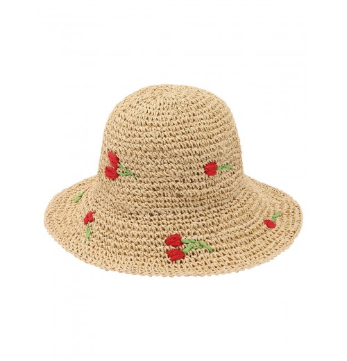 Beige  Rose Straw Sun Hat