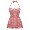 Checked  Halter Bowknot One-piece Swimsuit