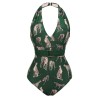 Green  Jaguar Vintage Halter One-piece Swimsuit