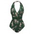 Green  Jaguar Vintage Halter One-piece Swimsuit