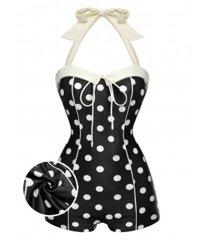 Black  Polka Dots Halter Swimsuit