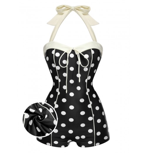 Black  Polka Dots Halter Swimsuit