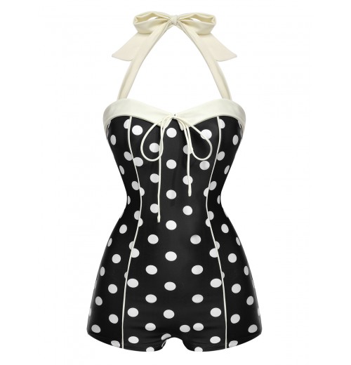 Black  Polka Dots Halter Swimsuit