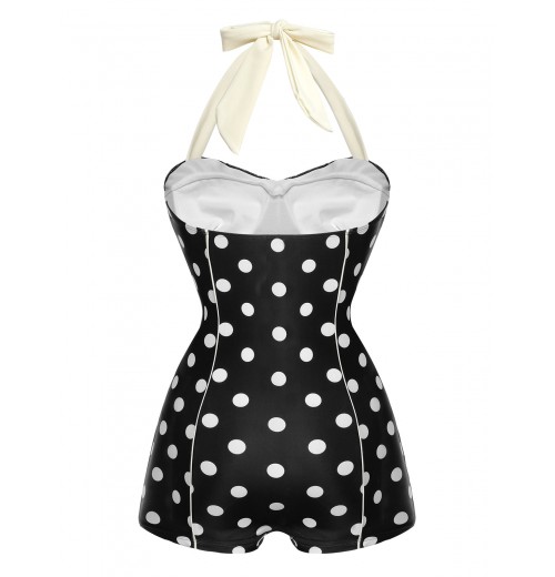 Black  Polka Dots Halter Swimsuit