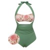 Green  Peony Halter One-Piece Swimsuit