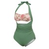 Green  Peony Halter One-Piece Swimsuit