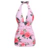 Pink  Roses Halter Belt Swimsuit