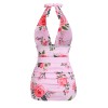 Pink  Roses Halter Belt Swimsuit