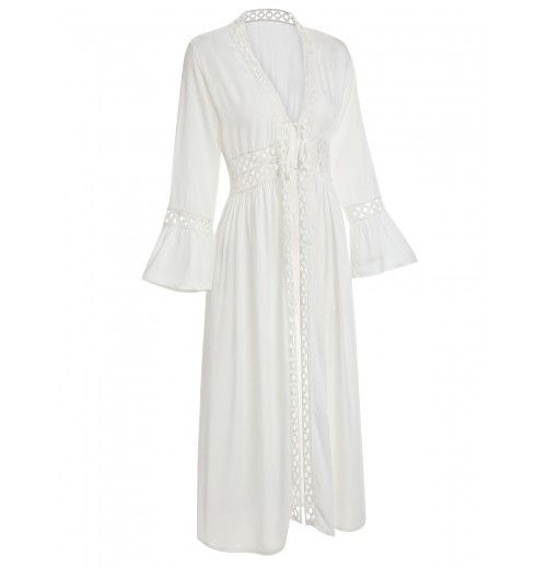 White  Solid V-neck Wrap Cover-up