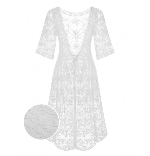 White  Lace V-neck Wrap Cover-up