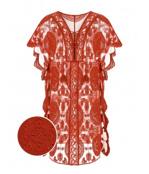 Red  Embroidery Hollow Wrap Cover-up