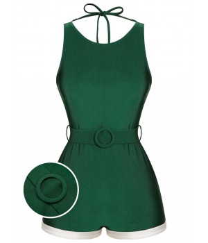 Green  Sleeveless Backless Halter Swimsuit