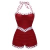 Red  Halter Patchwork One-piece Swimsuit