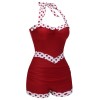 Red  Halter Patchwork One-piece Swimsuit