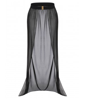 Black  Solid Long Skirt Cover-up