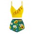 2PCS Yellow  Sunflower Ruffles V-Neck Swimsuit