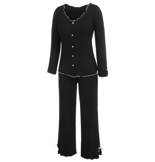 3PCS Black  Solid Pajamas