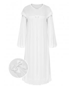 White  Solid Lantern Sleeve Nightgown