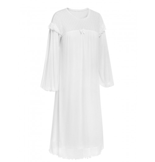 White  Solid Lantern Sleeve Nightgown