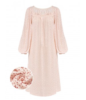 Pink  Puff Sleeves Knitted Nightgown