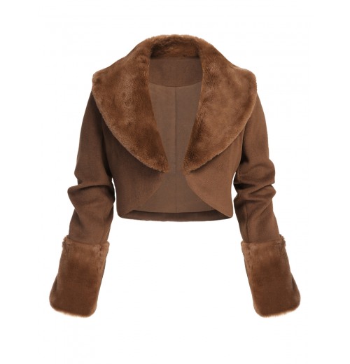 Brown   Fur Collar Bolero Jacket