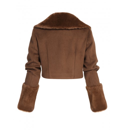 Brown   Fur Collar Bolero Jacket