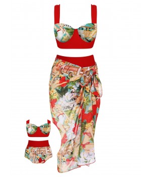 3PCS  Red  Lady Bikini Set